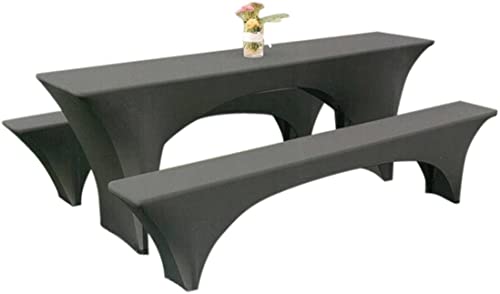 EBETA E Elastisch Biertischhussen Bierbank-Auflage & Tischdecke für 70cm 3 TLG-Set Breite Bierzeltgarnitur Stretch Hussen für Festzeltgarnituren Bierbank Hussen (Schwarz) von EBETA
