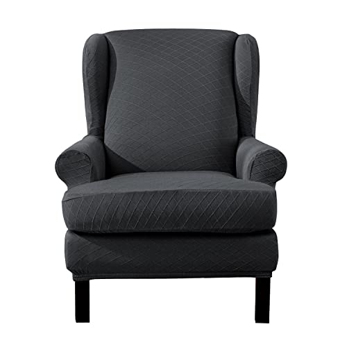 EBETA E Elastisch Sesselüberwürfe, Sesselbezug Ohrensessel Überzug Bezug Sesselhusse Stretch Husse für Ohrensessel (Dunkelgrau) von EBETA
