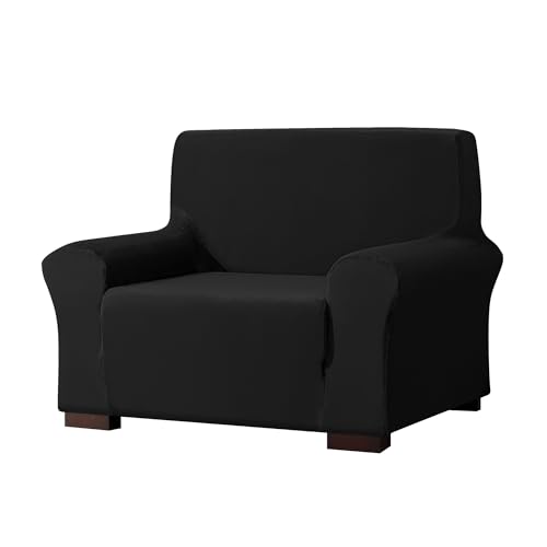 EBETA E Samt-Optisch 1 Sitzer Sofabezug Spandex Couchbezug Sesselbezug, Elastischer Antirutsch Sofahusse für Wohnzimmer Hund Haustier Möbelschutz (Schwarz, 1 Sitzer für Sofalänge 85-115cm) von EBETA