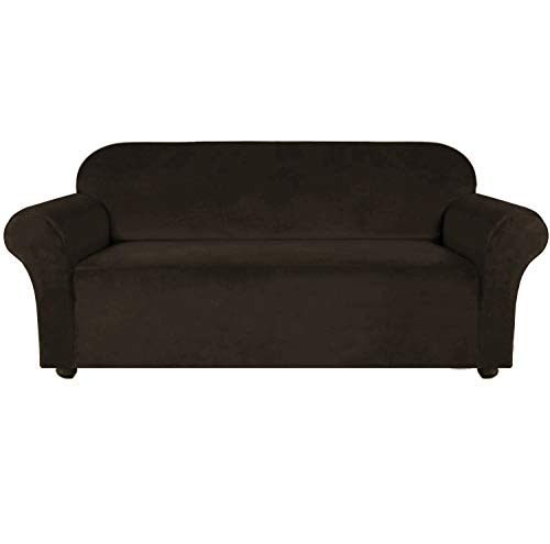 EBETA E Samt-Optisch 3 Sitzer Sofabezug Spandex Couchbezug Sesselbezug, Elastischer Antirutsch Sofahusse für Wohnzimmer Hund Haustier Möbelschutz (Braun) von EBETA