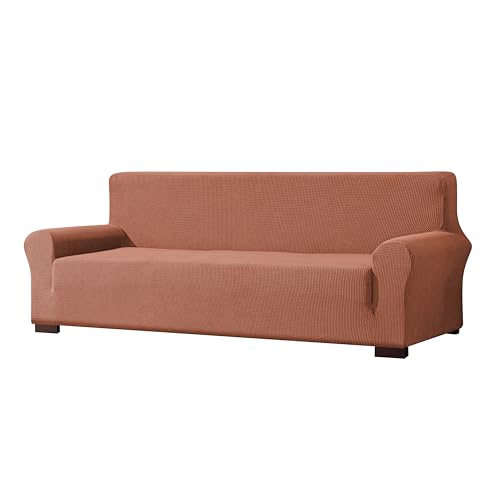 EBETA E Elastisch Sofa Überwürfe Sofabezug, Stretch Sofahusse Sofa Abdeckung Hussen für Sofa, Couch, Sessel 1 Sitzer (Cremefarbe, 85-115 cm) (Korallenrot, 185-235 cm) von EBETA