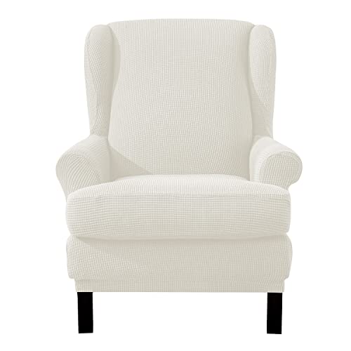 EBETA Ohrensesselberzug 2-Teilig Sesselüberwürfe Jacquard Sesselhussen, Elastisch Sofa Armlehnenbezüge Schonbezug Hussen für Lesesessel, Relaxsessel mit Sitzbezug (Cremefarbe) von EBETA