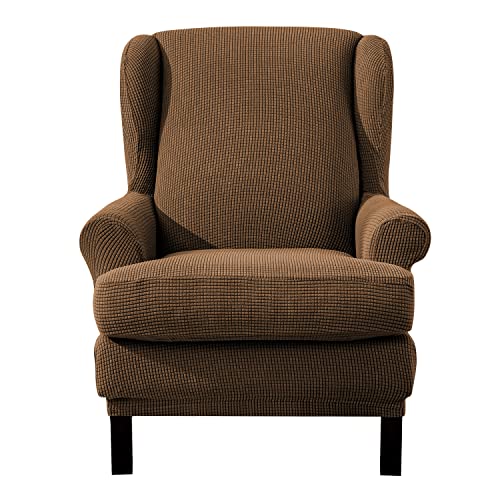 EBETA Ohrensesselberzug 2-Teilig Sesselüberwürfe Jacquard Sesselhussen, Elastisch Sofa Armlehnenbezüge Schonbezug Hussen für Lesesessel, Relaxsessel mit Sitzbezug (Kaffee) von EBETA