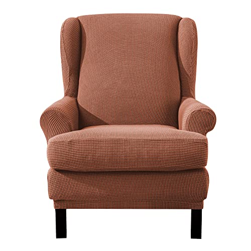 EBETA Ohrensesselberzug 2-Teilig Sesselüberwürfe Jacquard Sesselhussen, Elastisch Sofa Armlehnenbezüge Schonbezug Hussen für Lesesessel, Relaxsessel mit Sitzbezug (Korallenrot) von EBETA