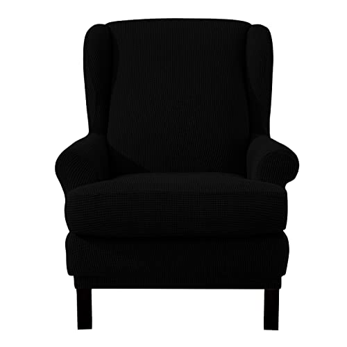 EBETA Ohrensesselberzug 2-Teilig Sesselüberwürfe Jacquard Sesselhussen, Elastisch Sofa Armlehnenbezüge Schonbezug Hussen für Lesesessel, Relaxsessel mit Sitzbezug (Schwarz) von EBETA