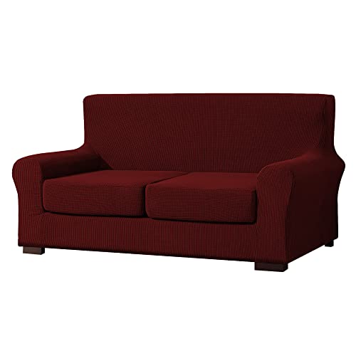 EBETA E Sofahusse Sofabezug mit 2 Separatem Sitzkissenbezug Stretch Couchbezug Elastischer Stretchhusse für Sofa (Weinrot, 2 Sitzer) von EBETA