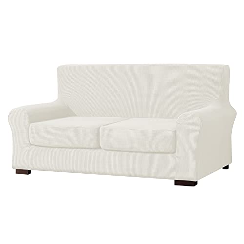 EBETA E Sofahusse Sofabezug mit 2 Separatem Sitzkissenbezug Stretch Couchbezug Elastischer Stretchhusse für Sofa (Weiß, 2 Sitzer) von EBETA