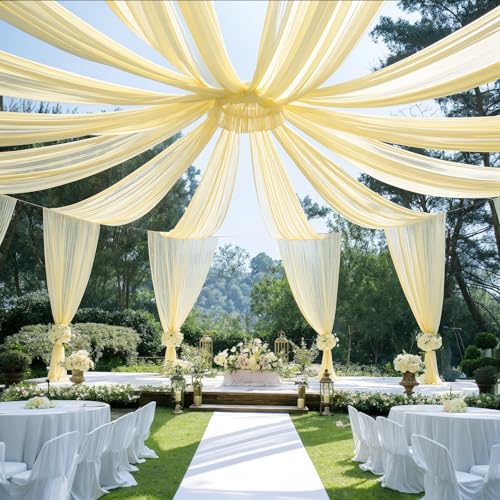 EBETA Hochzeit Voile Querbehang Freihanddeko für Hochzeitsbogen & Traubogen Chiffon Himmelbett Vorhang für Hochzeit Zeremonie Bühnendekoration (Champagner, 10 m x 0.73 m) von EBETA