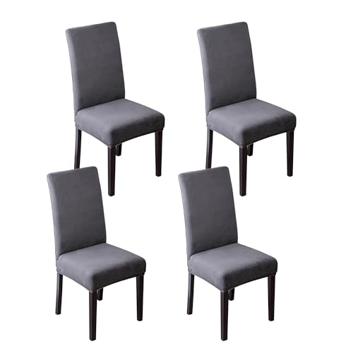 EBETA Stuhlhussen 4er/6er Set Stretch Stuhlhussen für Esszimmerstühle, Abnehmbarer Waschbarer Stühle Schutz Dekoration Stuhlbezug Samt-Optisch (4 Stück, Grau) von EBETA