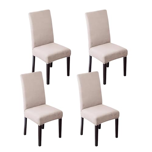 EBETA Stuhlhussen 4er/6er Set Stretch Stuhlhussen für Esszimmerstühle, Abnehmbarer Waschbarer Stühle Schutz Dekoration Stuhlbezug Samt-Optisch (4 Stück, Khaki) von EBETA