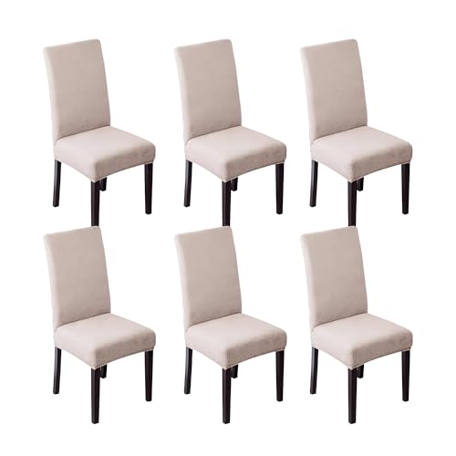 EBETA Stuhlhussen 4er/6er Set Stretch Stuhlhussen für Esszimmerstühle, Abnehmbarer Waschbarer Stühle Schutz Dekoration Stuhlbezug Samt-Optisch (6 Stück, Khaki) von EBETA