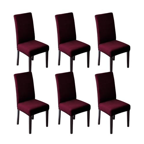 EBETA Stuhlhussen 4er/6er Set Stretch Stuhlhussen für Esszimmerstühle, Abnehmbarer Waschbarer Stühle Schutz Dekoration Stuhlbezug Samt-Optisch (6 Stück, Weinrot) von EBETA