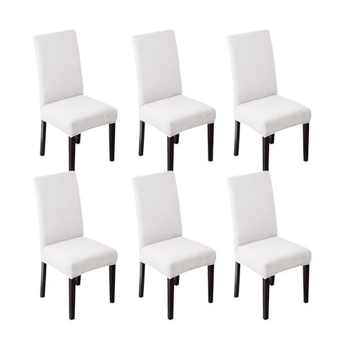 EBETA Stuhlhussen 4er/6er Set Stretch Stuhlhussen für Esszimmerstühle, Abnehmbarer Waschbarer Stühle Schutz Dekoration Stuhlbezug Samt-Optisch (6 Stück, Weiß) von EBETA