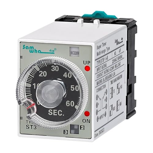 ST3P Multifunktionales Zeitrelais mit Steckdose und AC-Stromversorgung(220VAC,A-B 1sec. - 6min.) von EBGAZSPD