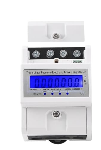 Schiene AC 230 380 V 3 Phasen 4 Draht Energiezähler Stromverbrauchsmonitor Messgerät Wattmeter 100 A 50/60 Hz LCD-Hintergrundbeleuchtung(DTS771-100A) von EBGAZSPD