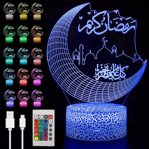 EBKCQ Ramadan Lampe, Eid Mubarak Dekoration LED Mond Stern Nachtlicht, 3D 16 Farben Muslim Ramadan Berühren Mondlampe mit Fernbedienung, LED Mond Lampe für Ramadan Handwerk Dekoration von EBKCQ