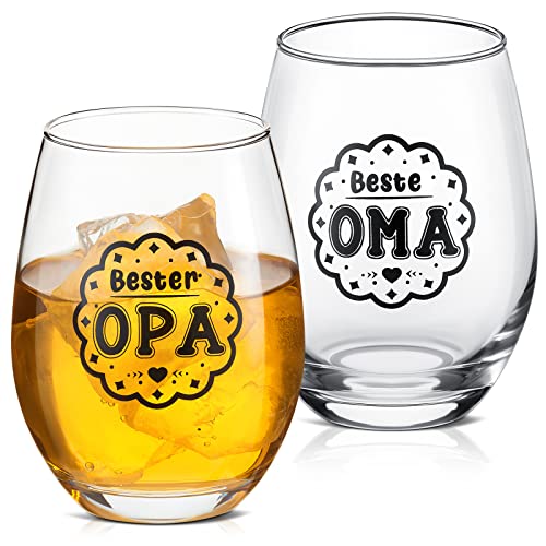 EBOOT Opa Oma Weinglas Set Geschenk für Großeltern Stammlos Lustig graviert Glas 16 oz Klare Whiskybecher für Geburtstag Weihnachten Muttertag Vatertag Männer Frauen Großeltern von EBOOT