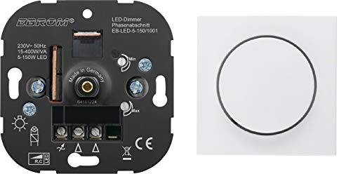 5 Jahre Garantie! EBROM® Unterputz LED Dimmer Drehdimmer + Berker Dimmerabdeckung 11378989 polarweiß glänzend, Phasenabschnitt, für LED 5-150 Watt + dimmbare Halogen etc. 15-400 W/VA von EBROM/BERKER