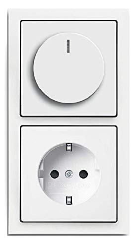 EBROM Komplettset LED Dimmer/Drehdimmer + Busch Jäger Future Linear studioweiß, Rahmen Dimmerscheibe Steckdose (1722-184K 6540-84-102 20EUC-84) Unterputz Phasenabschnitt LED 5-150 Watt und weitere von Homry