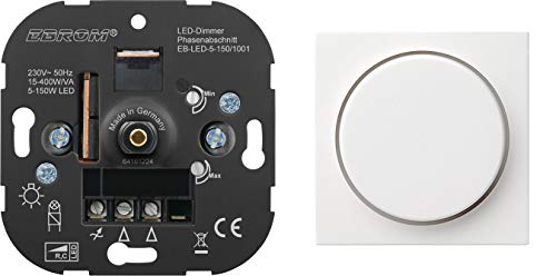 EBROM/GIRA 5 Jahre Garantie! EBROM® Unterputz LED Dimmer Drehdimmer + GIRA Dimmerabdeckung 065003 reinweiß glänzend, Phasenabschnitt, für LED 5-150 Watt + dimmbare Halogen etc. 15-400 W/VA von EBROM/GIRA