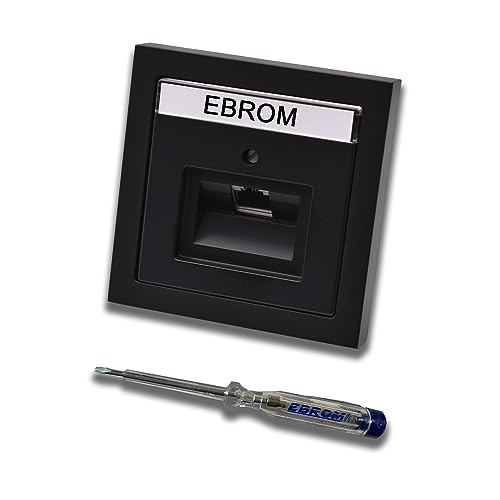 Busch Jäger, Rutenbeck Unterputz Netzwerkdose Ethernet 10 Gigabit/S (10GbE) KAT6A 6A - 1x RJ45 Anschluss in Anthrazit Future Linear Rahmen + UAE Abdeckung + EBROM Phasenprüfer zur Montage des Geräts von EBROM SET IDEE