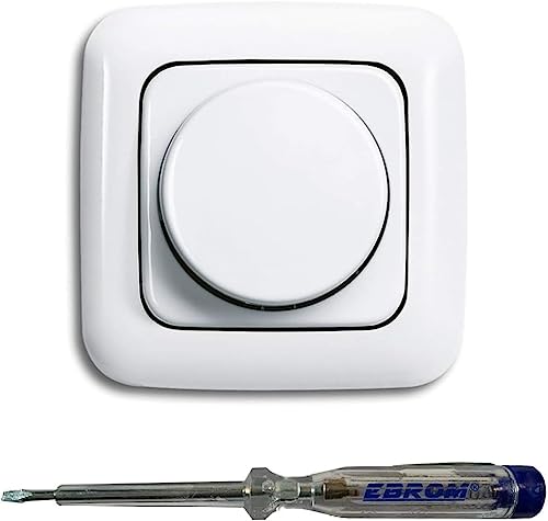 Busch Jäger 6523U-102 LED-Drehdimmer LED-Dimmer mit Dimmerscheibe Zentralplatte 2115-214 und Einfachrahmen in Reflex Si alpinweiß glänzend inklusive EBROM Phasenprüfer zur Montage des Dimmers Busch Jäger 6523U-102 LED-Drehdimmer LED-Dimmer mit Dimmerscheibe Zentralplatte 2115-214 und Einfachrahmen in Reflex Si alpinweiß glänzend inklusive EBROM Phasenprüfer zur Montage des Dimmers von EBROM SET IDEE
