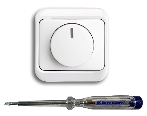Busch Jäger 6523U-102 LED-Drehdimmer LED-Dimmer mit Dimmerscheibe Zentralplatte 6540-24G und Einfachrahmen in alpha studioweiß glänzend inklusive EBROM Phasenprüfer zur Montage des Dimmers Busch Jäger 6523U-102 LED-Drehdimmer LED-Dimmer mit Dimmerscheibe Zentralplatte 6540-24G und Einfachrahmen in alpha studioweiß glänzend inklusive EBROM Phasenprüfer zur Montage des Dimmers von EBROM SET IDEE