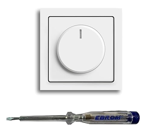 Busch Jäger 6523U-102 LED-Drehdimmer LED-Dimmer mit Dimmerscheibe Zentralplatte 6540-84-102 und Einfachrahmen in Future Linear Studioweiß glänzend inklusive EBROM Phasenprüfer zur Montage des Dimmers Busch Jäger 6523U-102 LED-Drehdimmer LED-Dimmer mit Dimmerscheibe Zentralplatte 6540-84-102 und Einfachrahmen in Future Linear Studioweiß glänzend inklusive EBROM Phasenprüfer zur Montage des Dimmers von EBROM SET IDEE