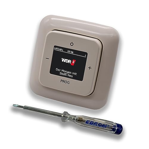 Busch Jäger DAB+ (DAB PLUS) Unterputz Radio (8215U-101) DURO2000 cremeweiß, Komplett-Set 8215 U – 101, Rahmen und Radioabdeckung inkl. EBROM Phasenprüfer zur Montage des Geräts von EBROM SET IDEE