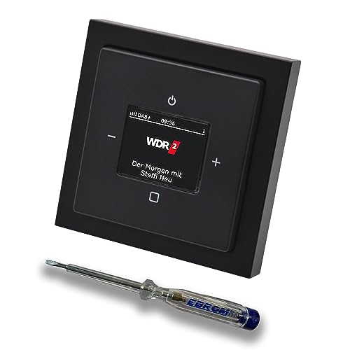 Busch Jäger DAB+ (DAB PLUS) Unterputz Radio (8215U-101) Future Linear Schwarz Matt, Komplett-Set 8215 U – 101, Rahmen und Radioabdeckung inkl. EBROM Phasenprüfer zur Montage des Geräts von EBROM SET IDEE