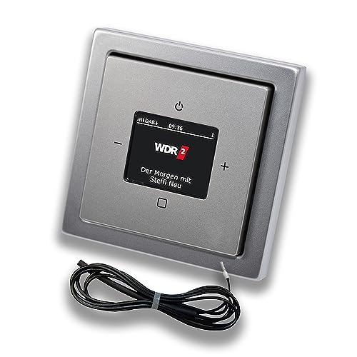 Busch Jäger DAB+ (DAB PLUS) Unterputz Radio (8215U-101) PUR Edelstahl, Komplett-Set 8215 U – 101, Rahmen und Radioabdeckung + 0,9 Meter EBROM Wurfantenne zur Empfangsoptimierung von EBROM SET IDEE