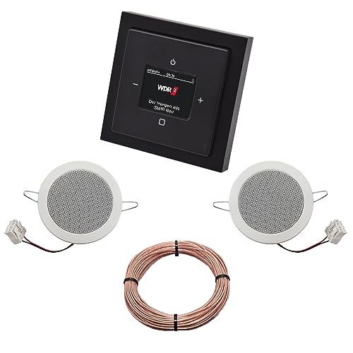 Busch Jäger DAB+ (DAB PLUS) Unterputz Radio 8215U-101 Future Linear Anthrazit, Komplett-Set mit 2 x Deckenlautsprecher Einbaulautsprecher + 20 m Lautsprecherkabel 2x0,75 mm2 8215 U - 101 von EBROM SET IDEE