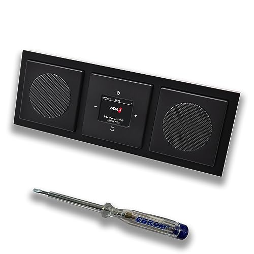 Busch Jäger DAB+ (DAB PLUS) Unterputz Radio 8215U-101 Future SCHWARZ MATT, Komplett-Set mit 2 x Lautsprecher, Abdeckungen, Rahmen + EBROM Phasenprüfer zur Montage d. Geräte - 8215 U – 101 von EBROM SET IDEE