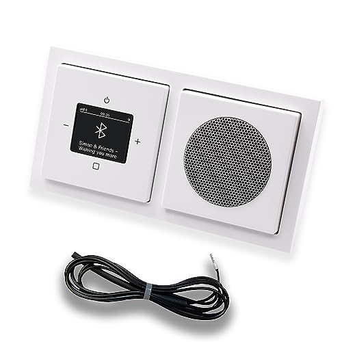 Busch Jäger DAB+ Unterputz Bluetooth (in and out) Radio 8217U-101 Future Linear Studioweiß, Set mit Lautsprecher, Abdeckungen, Rahmen + 0,9 m EBROM Wurfantenne zur Empfangsoptimierung - 8217 U – 101 von EBROM SET IDEE