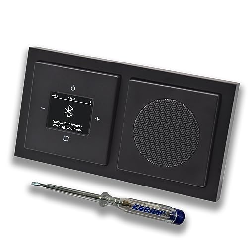 Busch Jäger DAB+ Unterputz Bluetooth (in and out) Radio 8217U-101 Future SCHWARZ MATT, Komplett-Set mit Lautsprecher, Abdeckungen, Rahmen + EBROM Phasenprüfer zur Montage d. Geräte - 8217 U – 101 von EBROM SET IDEE