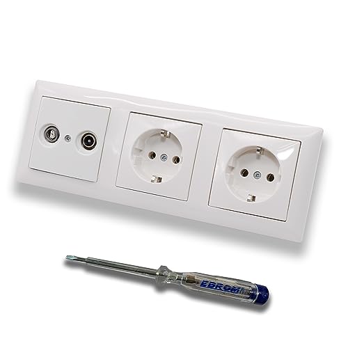 Busch Jäger SET: 2-Loch Durchgangsdose, Frequenz 5-2400 MHz, Radio/TV/SAT-Kompatibilität inkl. BalanceSi alpinweiß 3fach Rahmen + 2 x Steckdose 20EUC-914 + EBROM Phasenprüfer zur Montage der Geräte Busch Jäger SET: 2-Loch Durchgangsdose, Frequenz 5-2400 MHz, Radio/TV/SAT-Kompatibilität inkl. BalanceSi alpinweiß 3fach Rahmen + 2 x Steckdose 20EUC-914 + EBROM Phasenprüfer zur Montage der Geräte von EBROM SET IDEE