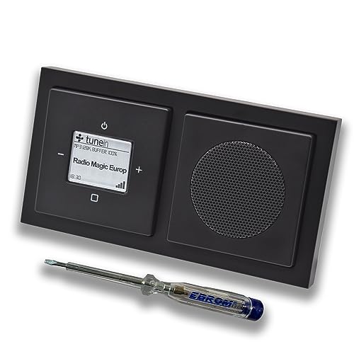 Busch Jäger iNet Internet Unterputz Radio 8216U Future SCHWARZ MATT, Komplett-Set mit Lautsprecher, Abdeckungen, Rahmen + EBROM Phasenprüfer zur Montage der Geräte - 8216 U Internetradio Busch Jäger iNet Internet Unterputz Radio 8216U Future SCHWARZ MATT, Komplett-Set mit Lautsprecher, Abdeckungen, Rahmen + EBROM Phasenprüfer zur Montage der Geräte - 8216 U Internetradio von EBROM SET IDEE