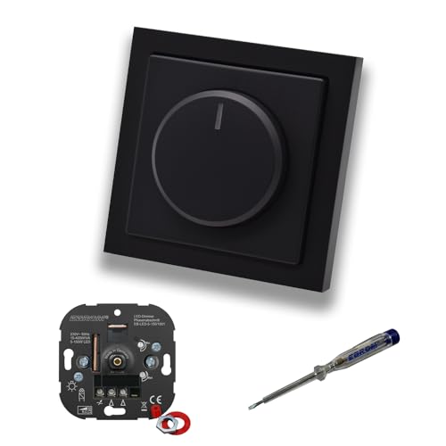 EBROM 1001 LED-Drehdimmer LED Dimmer mit Busch Jäger Dimmerscheibe Zentralplatte 6540-885-102 Einfachrahmen in Future Linear Schwarz matt inklusive EBROM Phasenprüfer zur Montage des Dimmers EBROM 1001 LED-Drehdimmer LED Dimmer mit Busch Jäger Dimmerscheibe Zentralplatte 6540-885-102 Einfachrahmen in Future Linear Schwarz matt inklusive EBROM Phasenprüfer zur Montage des Dimmers von EBROM SET IDEE