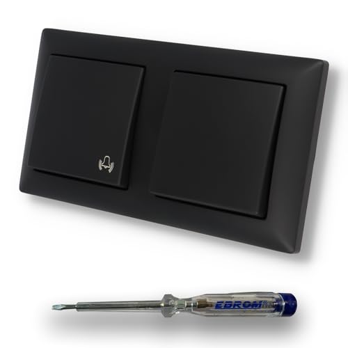 EBROM SET IDEE: BUSCH JÄGER Taster Klingeltaster 2020 US + Taster Licht 2020 US + BBblack Wippe Aufdruck Symbol Klingel und Neutrale Wippe + Rahmen - Schwarz MATT ähnl. RAL 9005 + EBROM Phasenprüfer EBROM SET IDEE: BUSCH JÄGER Taster Klingeltaster 2020 US + Taster Licht 2020 US + BBblack Wippe Aufdruck Symbol Klingel und Neutrale Wippe + Rahmen - Schwarz MATT ähnl. RAL 9005 + EBROM Phasenprüfer von EBROM SET IDEE