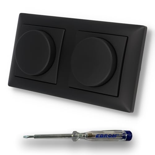 EBROM SET IDEE: EBROM 2 x LED Dimmer 1002 Universal PRO - Universal Drehdimmer - LED 3-150 Watt, dimmbare Halogen 10-400 W/VA in BBblack + Rahmen Schwarz MATT + EBROM Phasenprüfer zur Montage d.Dimmer von EBROM SET IDEE