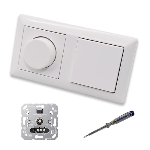 EBROM SET IDEE: JUNG 1730DD LED Drehdimmer Dimmer + Dimmerscheibe A1740WW und Lichtschalter 506U in alpinweiß glänzend inklusive EBROM Phasenprüfer zur Montage der Geräte u.A. 1730 DD von EBROM SET IDEE