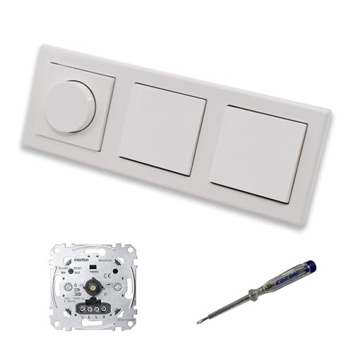 EBROM SET IDEE: Merten MEG5134-0000 LED Drehdimmer Dimmer + Dimmerscheibe MEG5250-0319 und 2 x Lichtschalter MEG3116-0000 polarweiß glänzend System M Smart + EBROM Phasenprüfer zur Montage der Geräte EBROM SET IDEE: Merten MEG5134-0000 LED Drehdimmer Dimmer + Dimmerscheibe MEG5250-0319 und 2 x Lichtschalter MEG3116-0000 polarweiß glänzend System M Smart + EBROM Phasenprüfer zur Montage der Geräte von EBROM SET IDEE