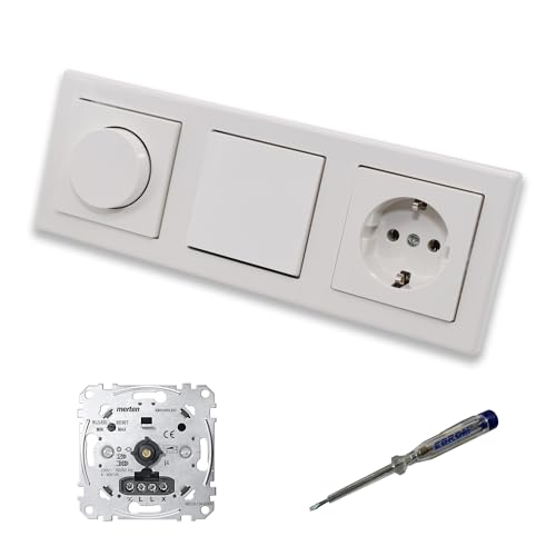 EBROM SET IDEE: Merten MEG5134-0000 LED Drehdimmer Dimmer + MEG5250-0319 + Taster MEG3150-0000 + Steckdose MEG2301-0319 polarweiß glänzend System M Smart + EBROM Phasenprüfer zur Montage der Geräte EBROM SET IDEE: Merten MEG5134-0000 LED Drehdimmer Dimmer + MEG5250-0319 + Taster MEG3150-0000 + Steckdose MEG2301-0319 polarweiß glänzend System M Smart + EBROM Phasenprüfer zur Montage der Geräte von EBROM SET IDEE