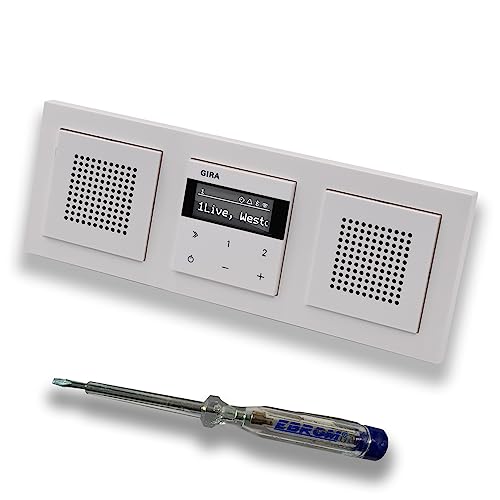 Gira Unterputz IP Internetradio 232003 + Bluetooth Komplett-Set mit 2 x Lautsprecher - E2 reinweiß glänzend mit 3fach Rahmen Gira 021329 inkl. EBROM Phasenprüfer zur Montage der Geräte Gira Unterputz IP Internetradio 232003 + Bluetooth Komplett-Set mit 2 x Lautsprecher - E2 reinweiß glänzend mit 3fach Rahmen Gira 021329 inkl. EBROM Phasenprüfer zur Montage der Geräte von EBROM SET IDEE