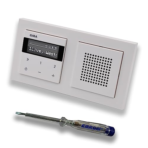 Gira Unterputz IP Internetradio 232003 + Bluetooth Komplett-Set mit Lautsprecher - E2 reinweiß glänzend mit 2fach Rahmen Gira 021229 inkl. EBROM Phasenprüfer zur Montage der Geräte Gira Unterputz IP Internetradio 232003 + Bluetooth Komplett-Set mit Lautsprecher - E2 reinweiß glänzend mit 2fach Rahmen Gira 021229 inkl. EBROM Phasenprüfer zur Montage der Geräte von EBROM SET IDEE