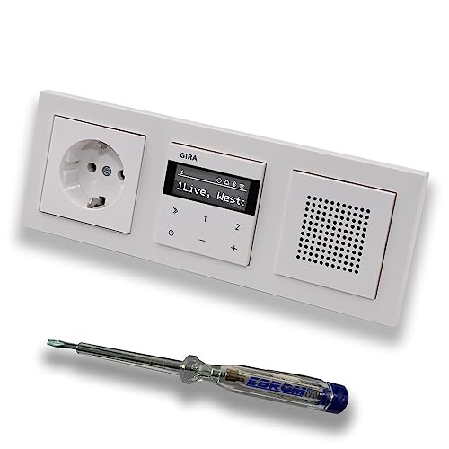Gira Unterputz IP Internetradio 232003 + Bluetooth KomplettSet + Lautsprecher + Steckdose - E2 reinweiß glänzend im 3fach Rahmen Gira 021329 inkl. EBROM Phasenprüfer zur Montage der Geräte Gira Unterputz IP Internetradio 232003 + Bluetooth KomplettSet + Lautsprecher + Steckdose - E2 reinweiß glänzend im 3fach Rahmen Gira 021329 inkl. EBROM Phasenprüfer zur Montage der Geräte von EBROM SET IDEE