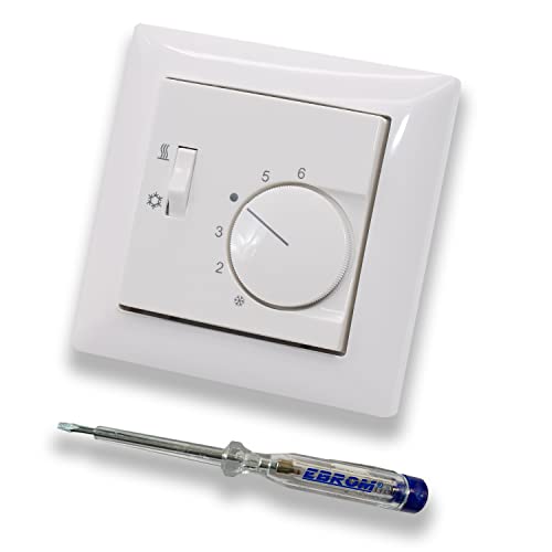 Halmburger Raumthermostat Raumtemperaturregler RTR-5523rg mit Umschalter Heizen oder Kühlen in Busch Jäger Balance SI alpinweiß im Rahmen + EBROM Phasenprüfer zur Montage des Geräts RTR-5523 (rg) Halmburger Raumthermostat Raumtemperaturregler RTR-5523rg mit Umschalter Heizen oder Kühlen in Busch Jäger Balance SI alpinweiß im Rahmen + EBROM Phasenprüfer zur Montage des Geräts RTR-5523 (rg) von EBROM SET IDEE