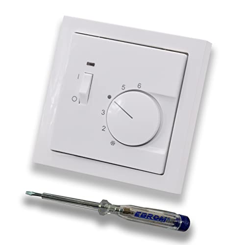 Halmburger Raumthermostat Raumtemperaturregler RTR-6213sg Schalter AN/AUS Busch Jäger Future Linear Studioweiß glänzend + Rahmen + EBROM Phasenprüfer z. Montage d. Geräts RTR-6213 (sg) Fußbodenheizung von EBROM SET IDEE