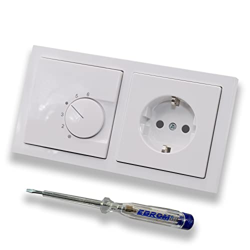 Halmburger UP Raumthermostat RTR-6210sg in Busch Jäger Future Linear Studioweiß 2f Rahmen + Steckdose mit erhöhtem Berührungsschutz 20EUCKS-84 + EBROM Phasenprüfer zur Montage der Geräte RTR-6210 (sg) Halmburger UP Raumthermostat RTR-6210sg in Busch Jäger Future Linear Studioweiß 2f Rahmen + Steckdose mit erhöhtem Berührungsschutz 20EUCKS-84 + EBROM Phasenprüfer zur Montage der Geräte RTR-6210 (sg) von EBROM SET IDEE