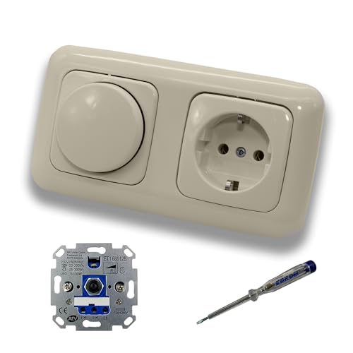 REV Ritter LED Drehdimmer Dimmer + Busch Jäger Dimmerscheibe 2115-212 und Steckdose 20EUC-212 in DURO2000 cremeweiß glänzend inklusive EBROM Phasenprüfer zur Montage der Geräte ET1 66012B REV Ritter LED Drehdimmer Dimmer + Busch Jäger Dimmerscheibe 2115-212 und Steckdose 20EUC-212 in DURO2000 cremeweiß glänzend inklusive EBROM Phasenprüfer zur Montage der Geräte ET1 66012B von EBROM SET IDEE